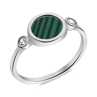 Серебряное кольцо с малахитом и фианитами (арт. 7501/6788млх)