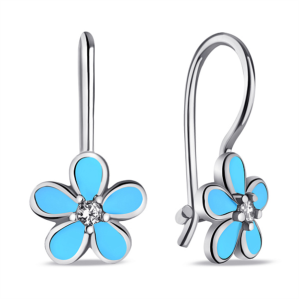 Срібні дитячі сережки Квітка з емаллю (арт. 7502/9749ег) – зображення 1