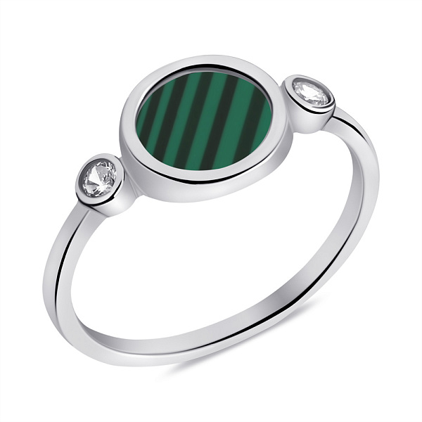 Срібна каблучка з малахітом та фіанітами (арт. 7501/6788млх) – зображення 1