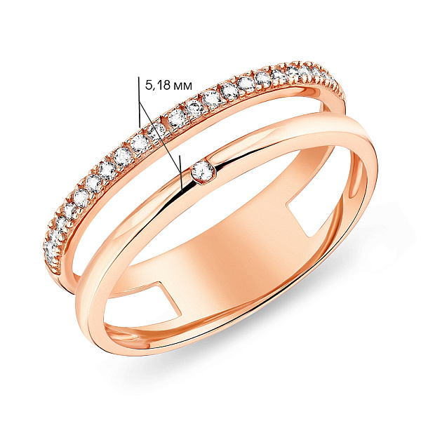 Подвійна каблучка з червоного золота з фіанітами (арт. 154700) – зображення 6