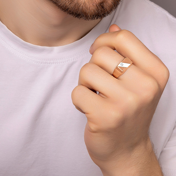 Золотая печатка с фианитом (арт. 180391кб) – изображение 2