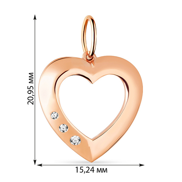 Підвіска з червоного золота «Серце» з фіанітами (арт. 424249) – зображення 2