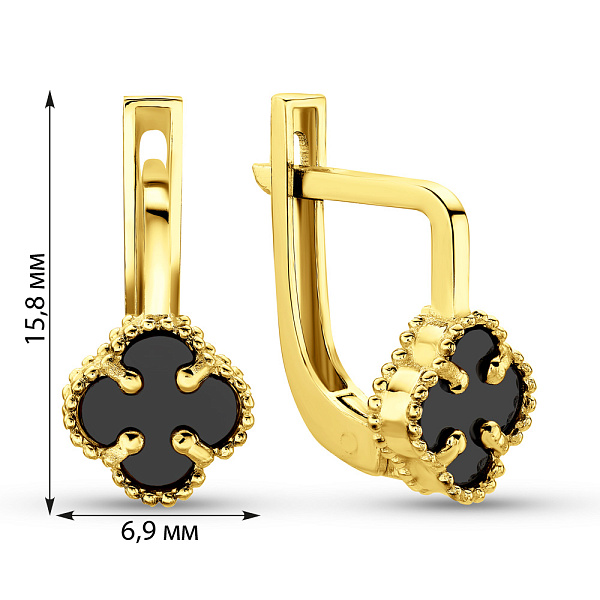 Золоті сережки Клевер з оніксом (арт. 106088/7жо) – зображення 2