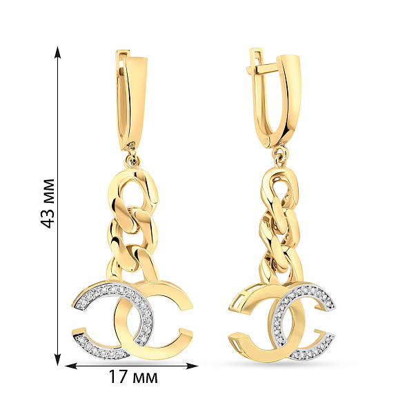 Сережки-підвіски з жовтого золота з фіанітами (арт. 108688ж) – зображення 2