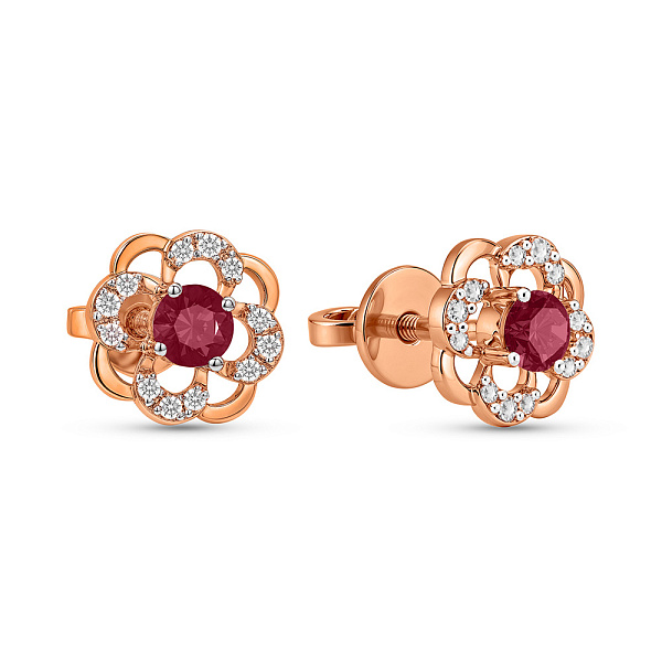 Золотые пусеты с рубином и бриллиантами (арт. Т011086р) – изображение 1