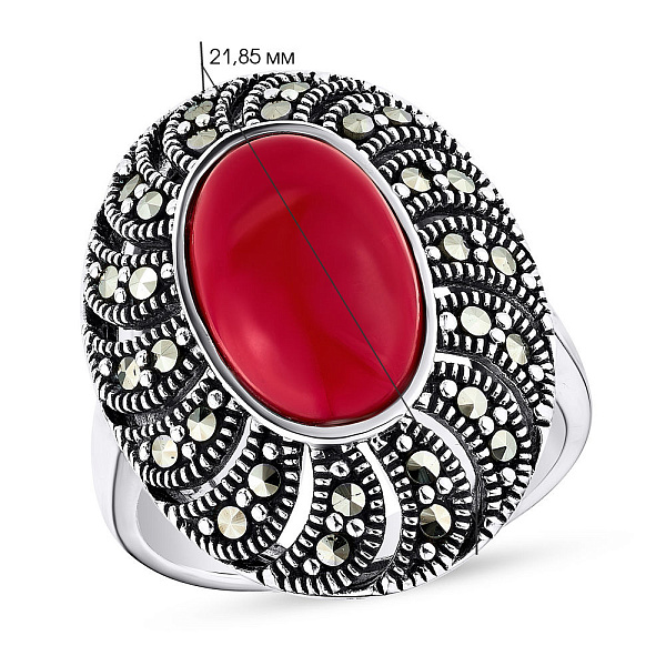 Серебряное кольцо с кораллом и марказитами (арт. 7401/4677мркКрк) – изображение 2