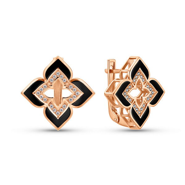 Золотые серьги с эмалью и фианитами (арт. 111398еч) – изображение 1