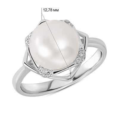 Серебряное кольцо с жемчугом и фианитом (арт. 7501/4983жб)