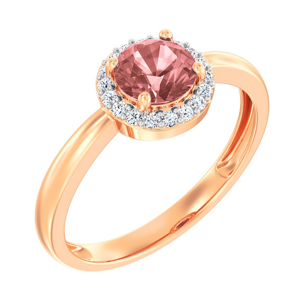 Каблучка золота з рожевим кварцом і фіанітами (арт. 141152ПрГ) – зображення 1