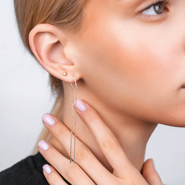 Одинарна сережка-пусета з фіанітом з червоного золота (арт. 110313Я) – зображення 3