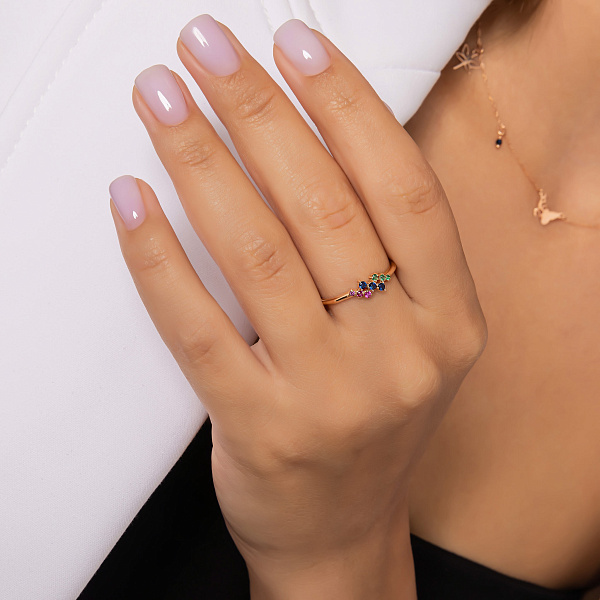 Каблучка з червоного золота з кольоровими фіанітами (арт. 156462цв) – зображення 3