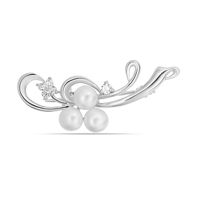 Срібна брошка з перлами і фіанітами (арт. 7505/145жб)