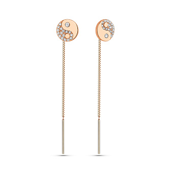 Фото Золоті сережки-протяжки з фіанітами Інь Янь (арт. 109907)