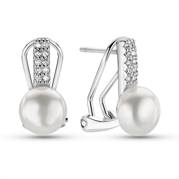 Серебряные серьги с жемчугом и фианитами (арт. 7502/10019жб) – изображение 1