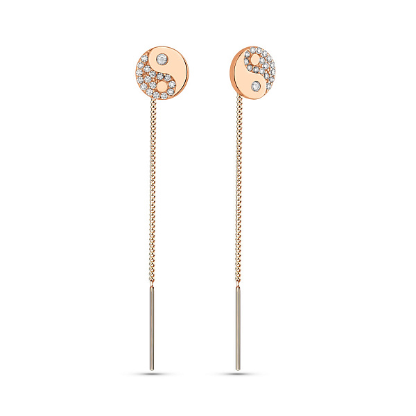 Золоті сережки-протяжки з фіанітами Інь Янь (арт. 109907) – зображення 1