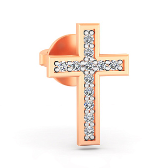 Одинарна золота сережка Хрестик з фіанітами  (арт. 110009Я)