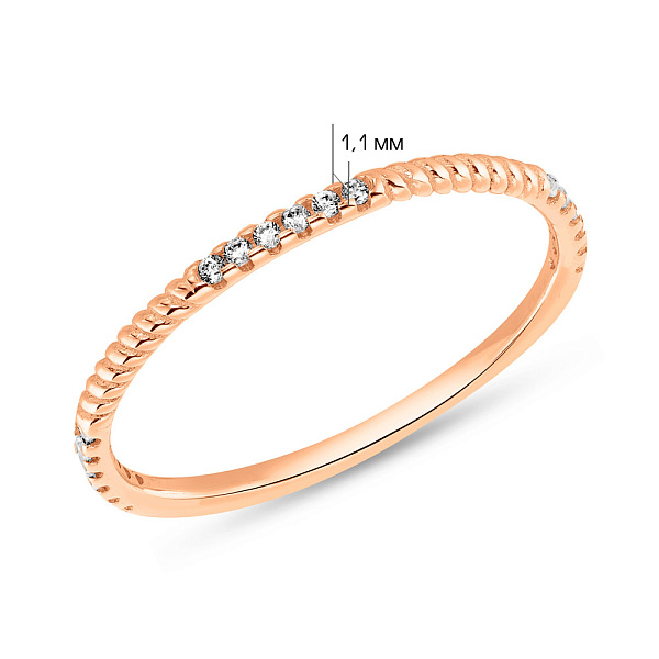 Тонка каблучка з червоного золота з фіанітами (арт. 155566) – зображення 2