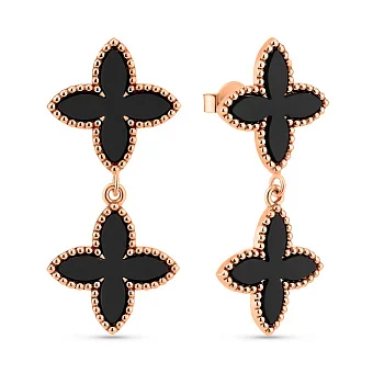 Сережки з червоного золота з оніксом (арт. 1091542/15о)