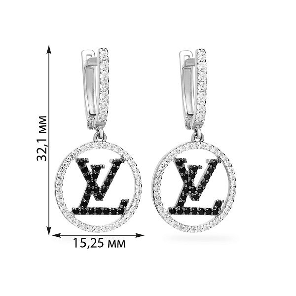 Золоті сережки-підвіски з чорними і білими фіанітами (арт. 110274бч) – зображення 2