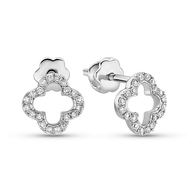 Золотые пусеты Клевер с бриллиантами (арт. С341318020б) – изображение 1