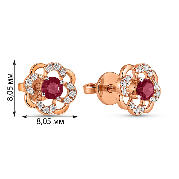 Золотые пусеты с рубином и бриллиантами (арт. Т011086р) – изображение 3