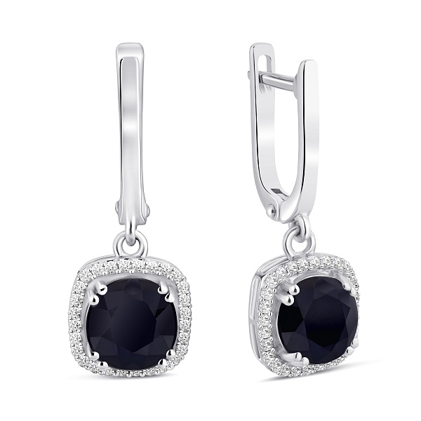 Серебряные серьги с сапфиром и фианитами (арт. 7502/2119999Спс) – изображение 1