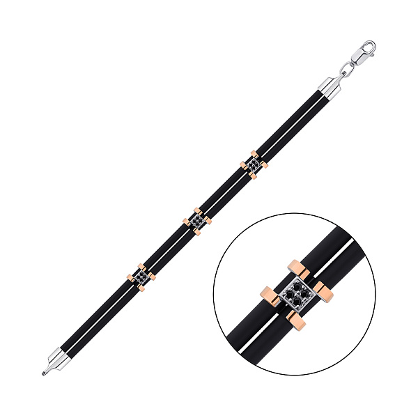 Браслет з каучуку і срібла з фіанітами (арт. 7209/0658чбрю) – зображення 1