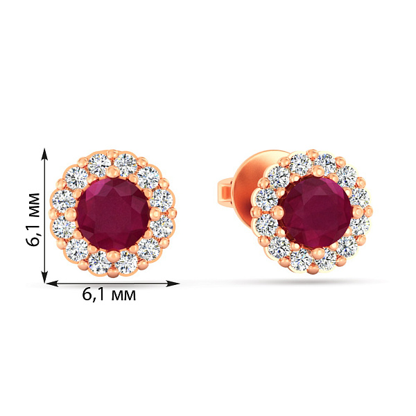 Золотые серьги-пусеты с рубином и бриллиантами (арт. Т011635р) – изображение 2