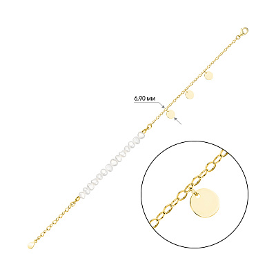 Браслет зі срібла з перлинами і з жовтим родіюванням Trendy Style (арт. 7509/3635жжб)