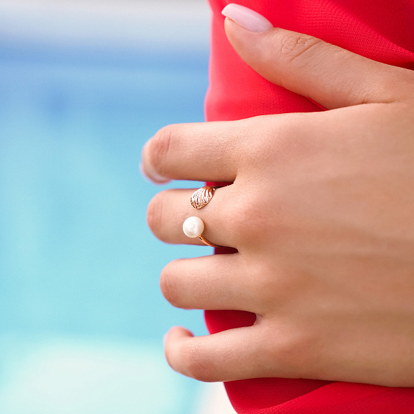 Золота незамкнена каблучка з перлиною (арт. 1401042) – зображення 5