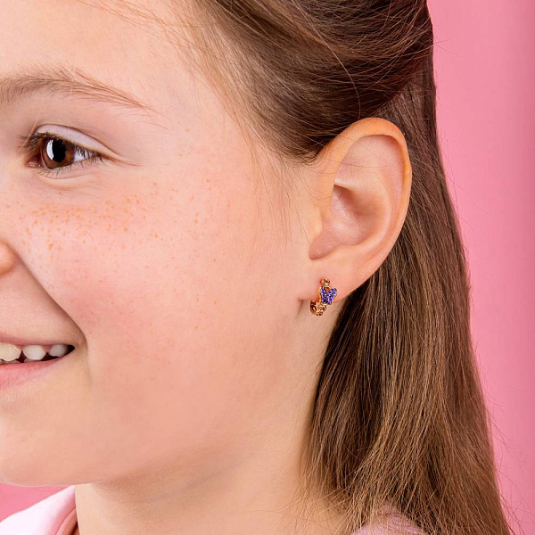 Дитячі сережки "Метелики" з золота з фіолетовими фіанітами (арт. 110480ф) – зображення 2
