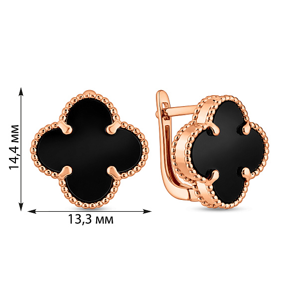 Золотые серьги Клевер с ониксом (арт. 1101201/12о) – изображение 5