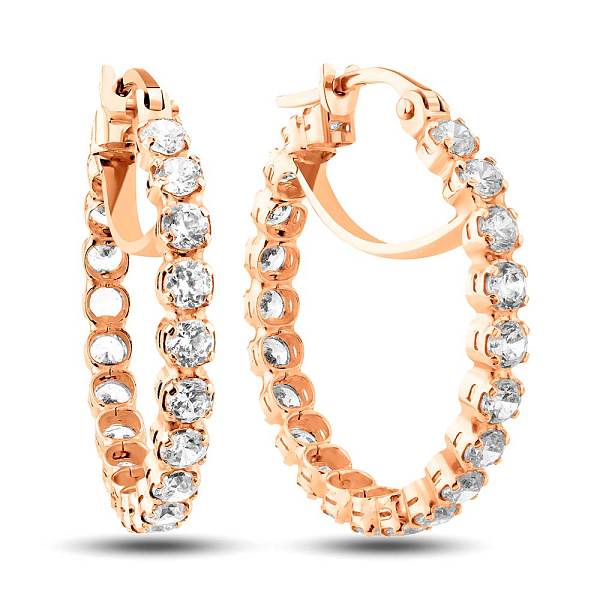 Серьги-кольца из красного золота с фианитами (арт. 102667) – изображение 1