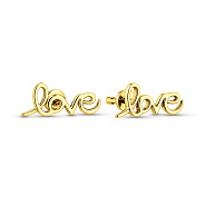 Фото Серьги пусеты Love из желтого золота без камней (арт. 110587ж)