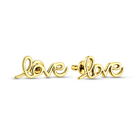 Сережки пусети Love з жовтого золота без каміння (арт. 110587ж)