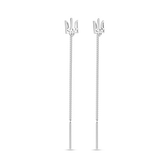 Серьги-протяжки Герб Украины из белого золота (арт. 110965/1б)