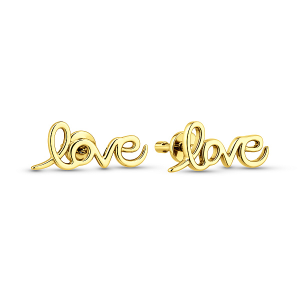 Серьги пусеты Love из желтого золота без камней (арт. 110587ж) – изображение 1