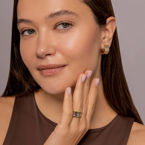 Широкое кольцо из желтого и белого золота (арт. 155691жб) – изображение 7