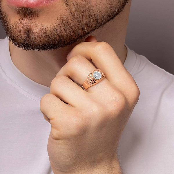 Печатка из красного золота с фианитом (арт. 180392кб) – изображение 2