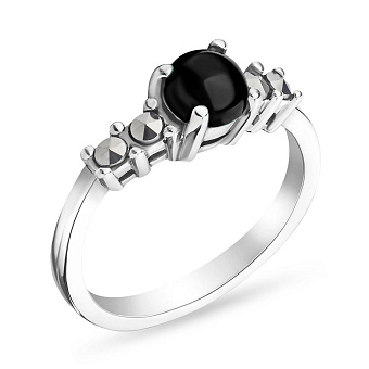 Фото Срібна каблучка з оніксом і марказитом (арт. 7401/4687мрко)