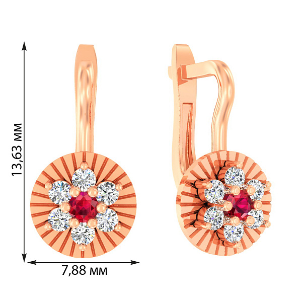 Детские золотые серьги с белыми и красными фианитами (арт. 110510к) – изображение 2