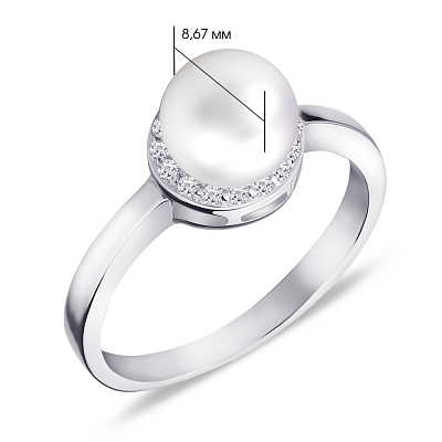 Серебряное кольцо с жемчугом и фианитами (арт. 7501/3164жб)