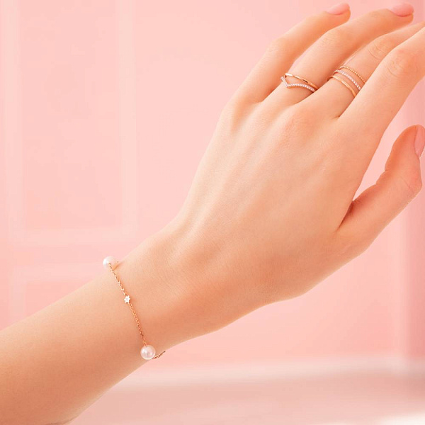 Золотой браслет с жемчугом и фианитами (арт. 322164прлб) – изображение 2