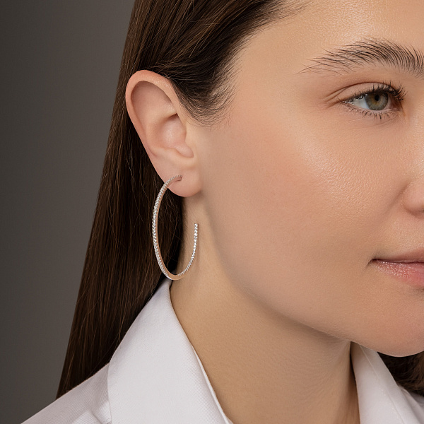 Серебряные пусеты с дорожкой из фианитов (арт. 7518/5782/45) – изображение 2