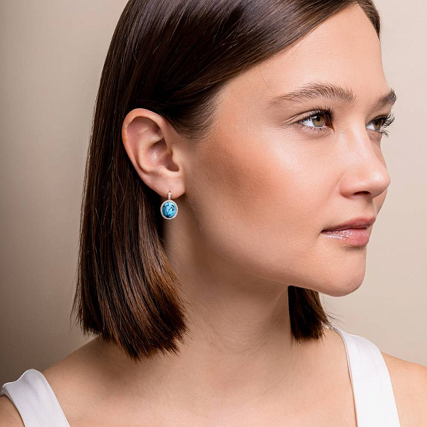 Золотые сережки с бирюзой и фианитами (арт. 110427ПюГГ) – изображение 2
