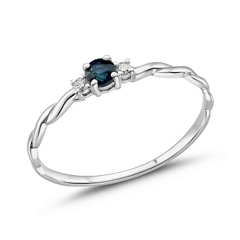 Тонкое кольцо из белого золота с сапфиром и бриллиантами (арт. К011359бс)