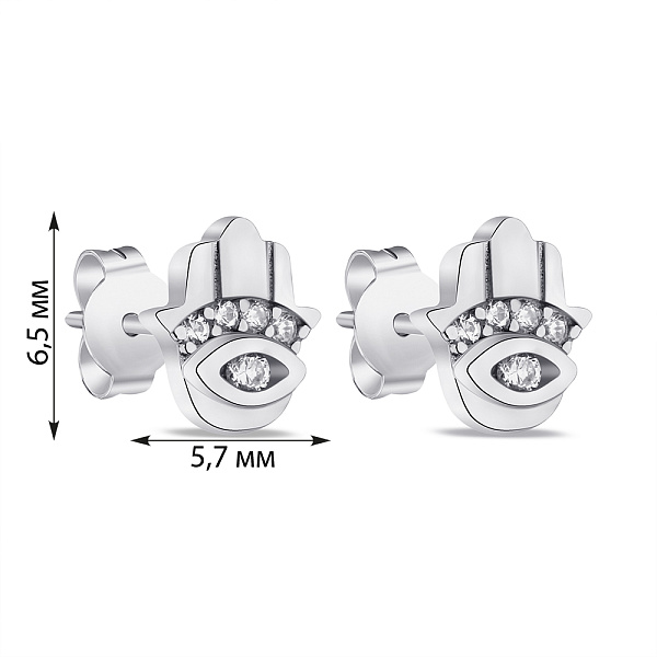 Серебряные серьги пусеты Хамса с фианитами (арт. 7518/6550) – изображение 2
