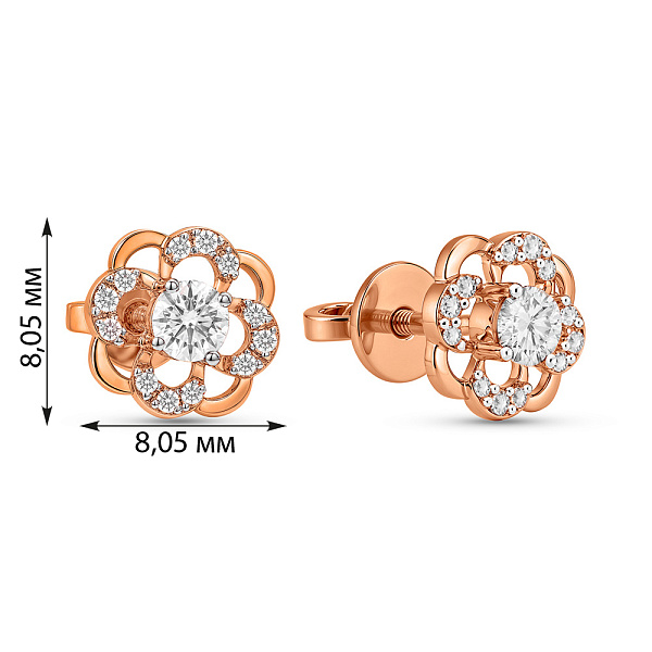 Сережки-пусети з червоного золота з діамантами (арт. Т011086020) – зображення 3