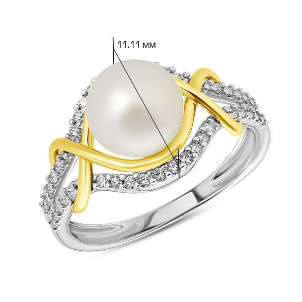 Золотое кольцо с жемчугом и фианитами (арт. 154926бжпрлб) – изображение 2