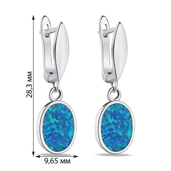 Срібні сережки-підвіски з великим опалом (арт. 7502/3916/10Пос) – зображення 2